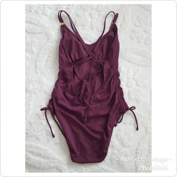 Time and Tru One Piece Ribbed Purple Swimsuit XL 16/18 - Picture 2 of 5